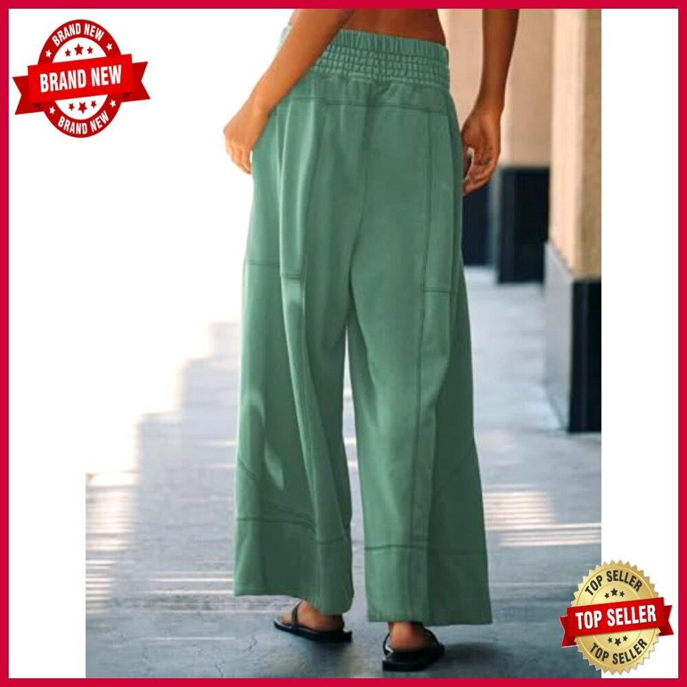 Wide Leg Palazzo Pants High Waisted Stretchy Cotton Lounge Sweatpants with - Picture 5 of 7